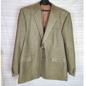 CHAPS 100% Silk Houndstooth Plaid 2 Button Sport Coat Jacket Blazer, sz 46 L
